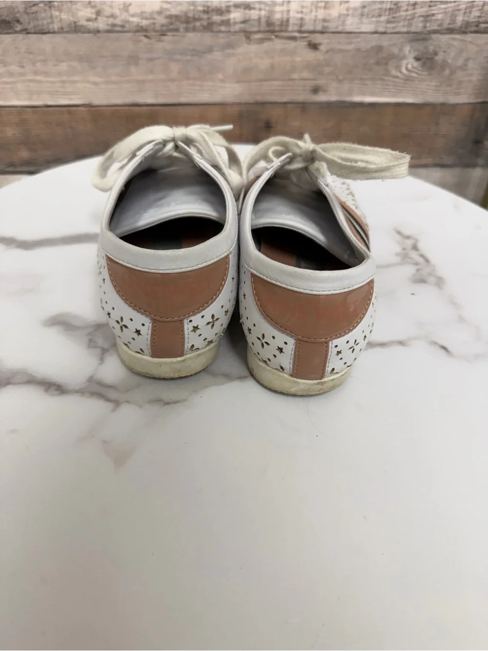 Nine West White Sneaker With Pink and Black Stripes